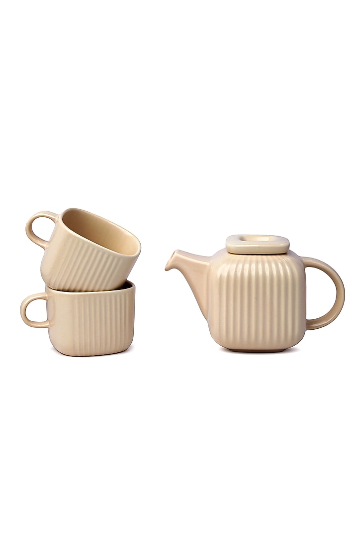 Cream Porcelain Tea-Pot With Cups (Set Of 3) by Vola at Pernia's Pop Up Shop