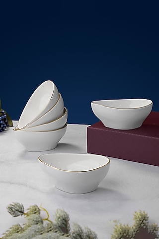 White Porcelain Bowls (Set Of 6) by Vola