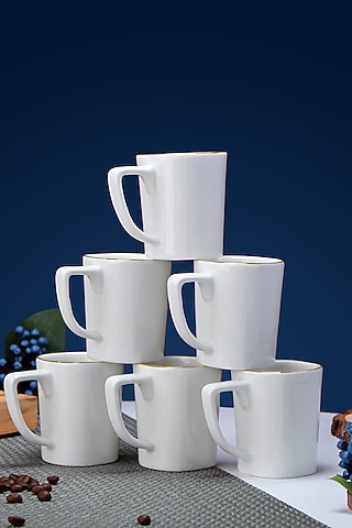 White Porcelain Mugs -100ml each (Set Of 6) by Vola