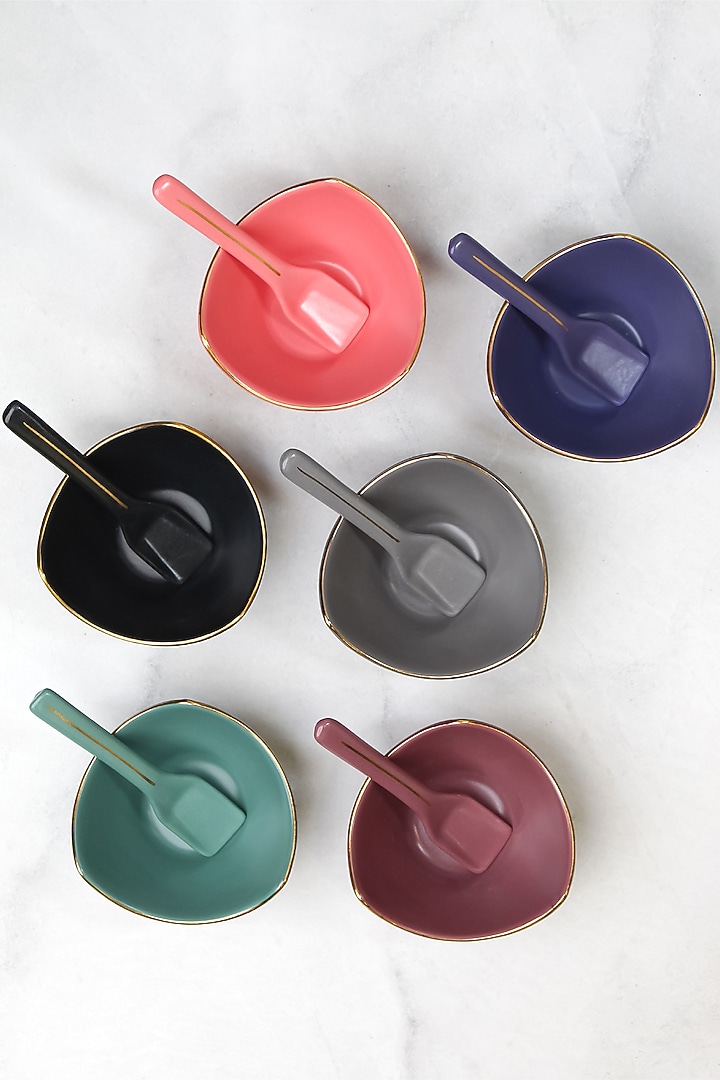 Multi-Colored Matte Porcelain Dessert Bowl With Spoon Set by Vola at Pernia's Pop Up Shop