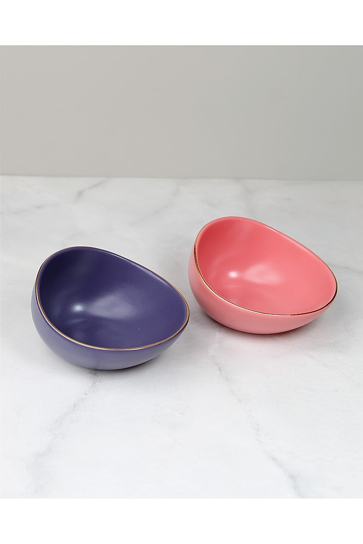Pink & Opaque Blue Matte Porcelain Bowl Set by Vola at Pernia's Pop Up Shop