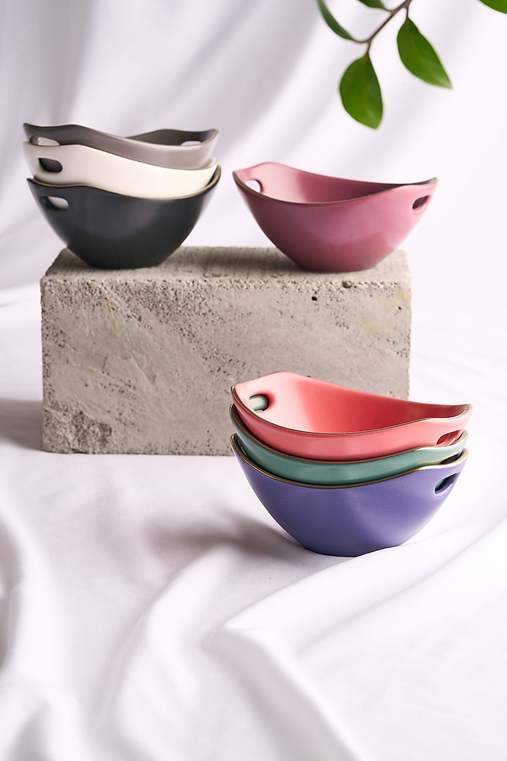 Multi-Colored Porcelain Matte Curved Bowl Set by Vola at Pernia's Pop Up Shop