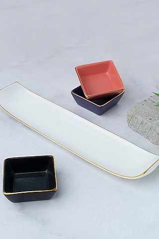 Multi-Colored & White Matte Porcelian Sushi Platter Set by Vola