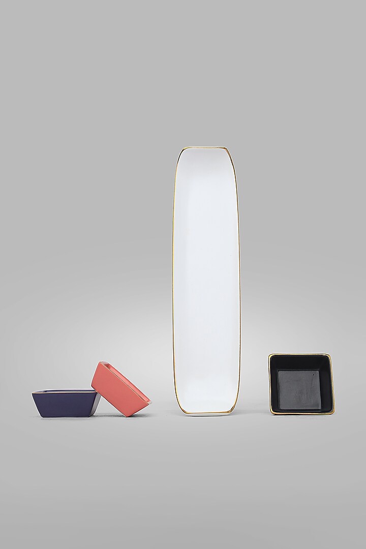 Multi-Colored & White Matte Porcelian Sushi Platter Set by Vola at Pernia's Pop Up Shop