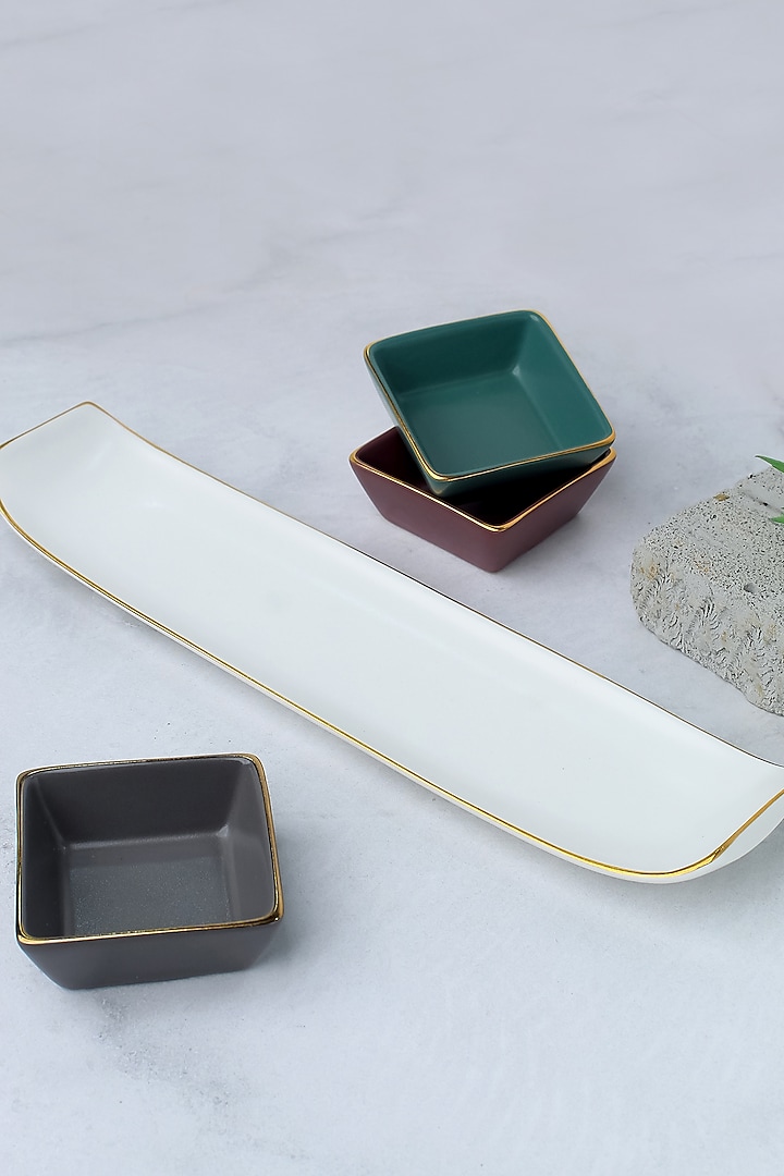 Multi-Colored & White Matte Porcelian Sushi Platter Set by Vola