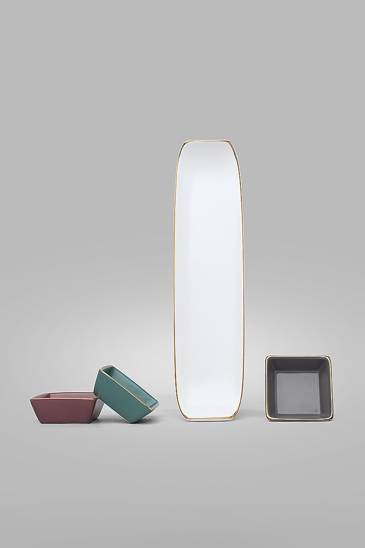 Multi-Colored & White Matte Porcelian Sushi Platter Set by Vola at Pernia's Pop Up Shop