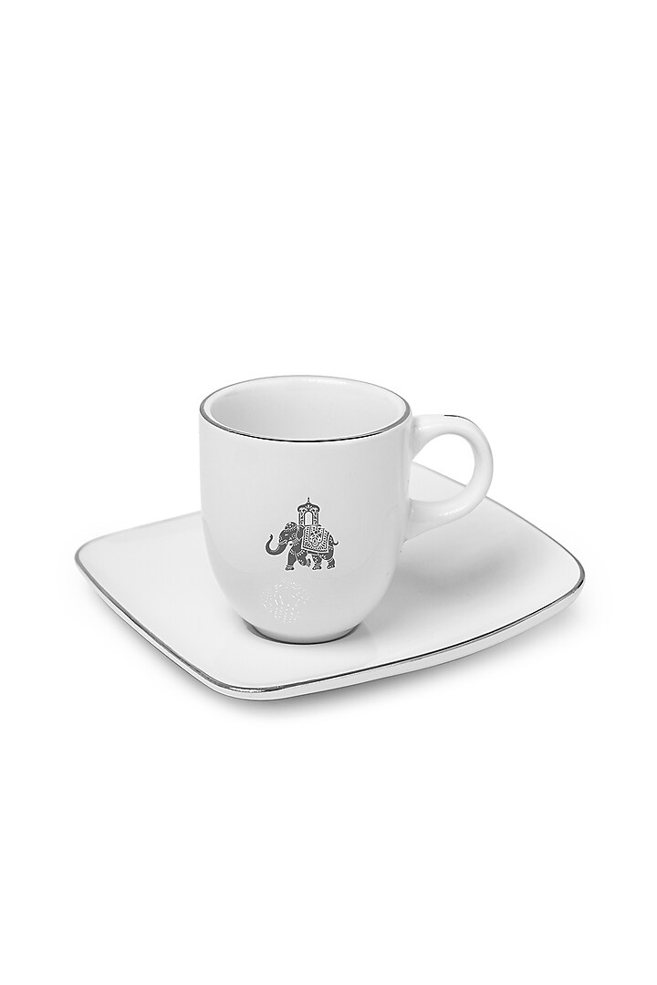 White Porcelain Gaj Espresso Cup & Saucer Set by Vola at Pernia's Pop Up Shop