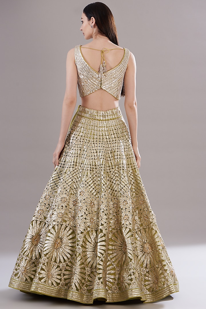 Gold Silk Organza Embroidered Bridal Lehenga Set by Varun Nidhika at Pernia's Pop Up Shop