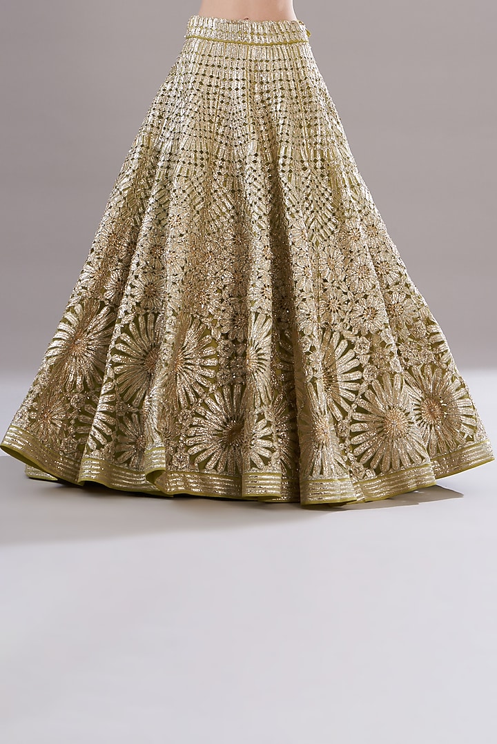Gold Silk Organza Embroidered Bridal Lehenga Set by Varun Nidhika at Pernia's Pop Up Shop