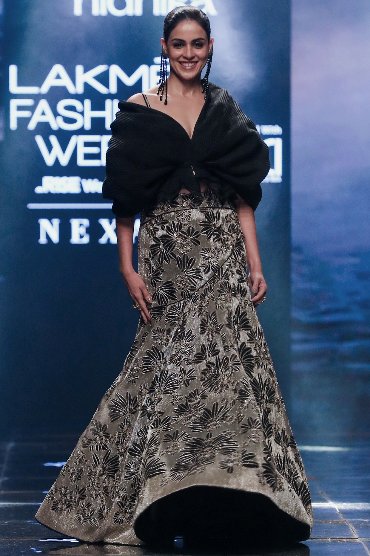 Black Silk Organza Sequins & Metallic Embroidered Bridal Lehenga Set by Varun Nidhika at Pernia's Pop Up Shop