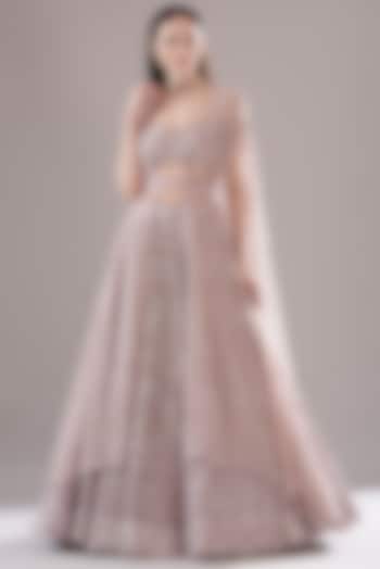 Lilac Silk Organza Embroidered Bridal Lehenga Set by Varun Nidhika at Pernia's Pop Up Shop