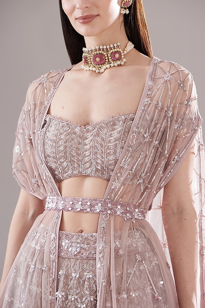 Lilac Multicolor Organza Lehenga Set