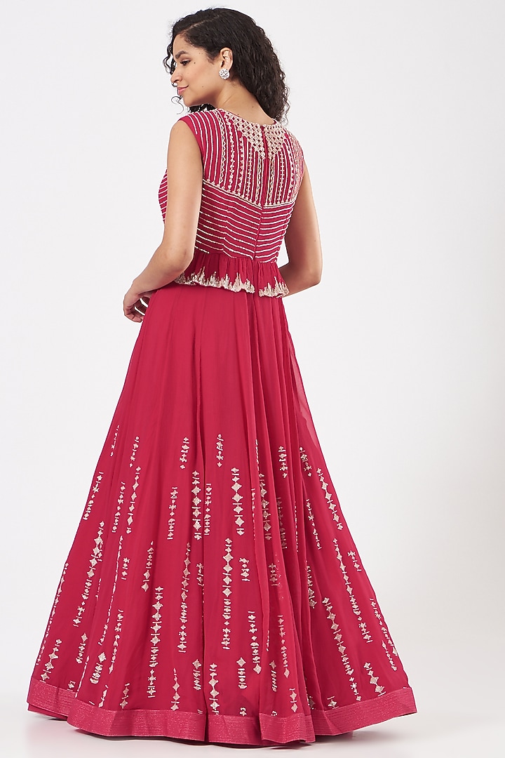 Fuchsia Embroidered Bridal Anarkali Set by Varun Nidhika at Pernia's Pop Up Shop