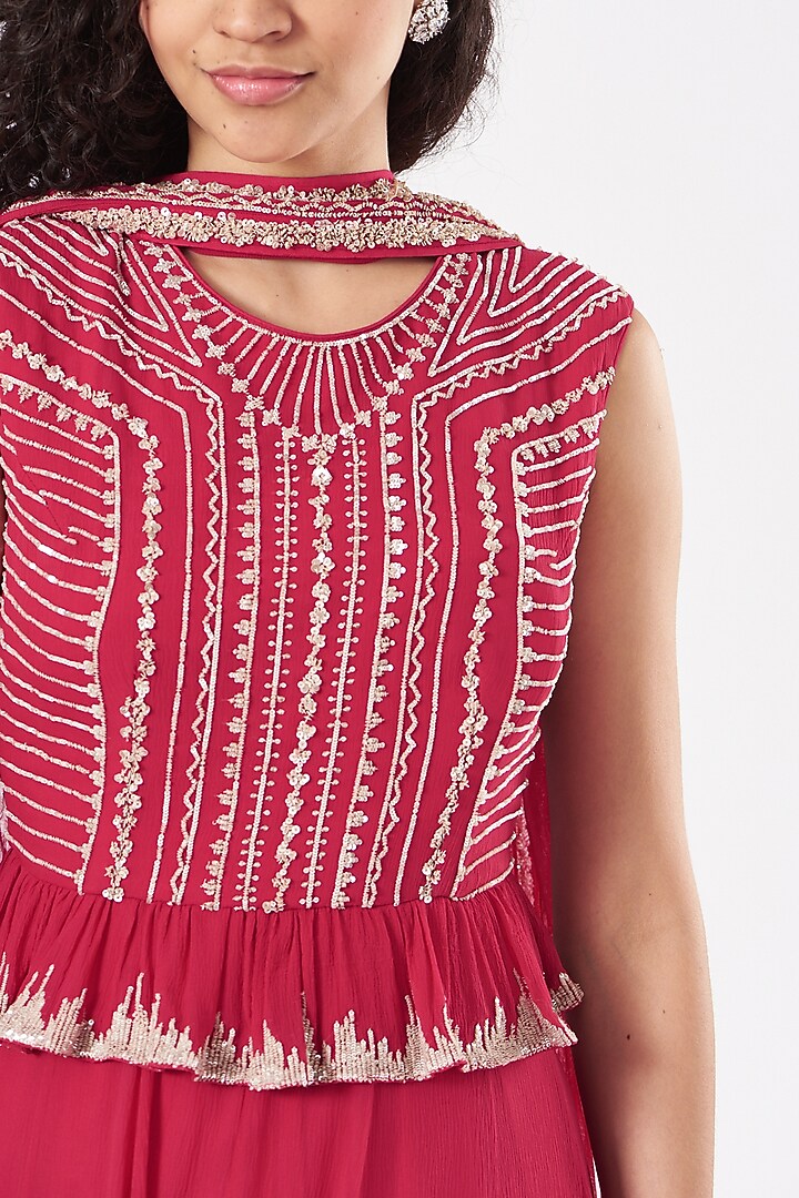 Fuchsia Embroidered Bridal Anarkali Set by Varun Nidhika at Pernia's Pop Up Shop
