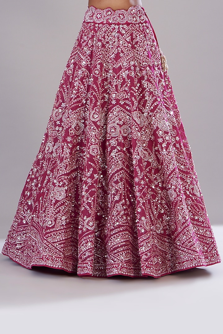 Fuchsia Silk Organza Embroidered Bridal Lehenga Set by Varun Nidhika at Pernia's Pop Up Shop