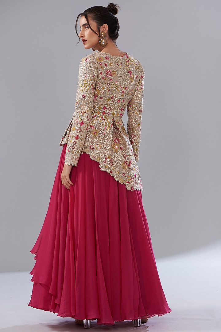 Fuchsia Organza Skirt Set by Varun Nidhika at Pernia's Pop Up Shop