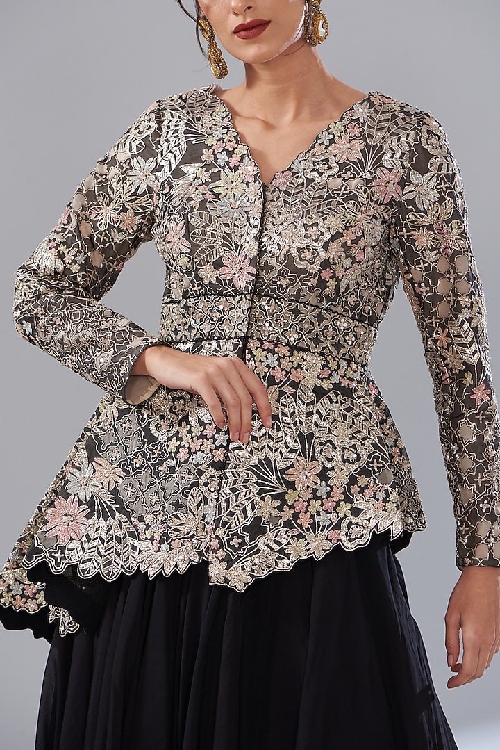 Black Organza Skirt Set by Varun Nidhika at Pernia's Pop Up Shop
