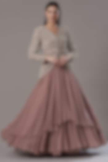 Onion Pink Floral Printed Skirt Set by Varun Nidhika at Pernia's Pop Up Shop