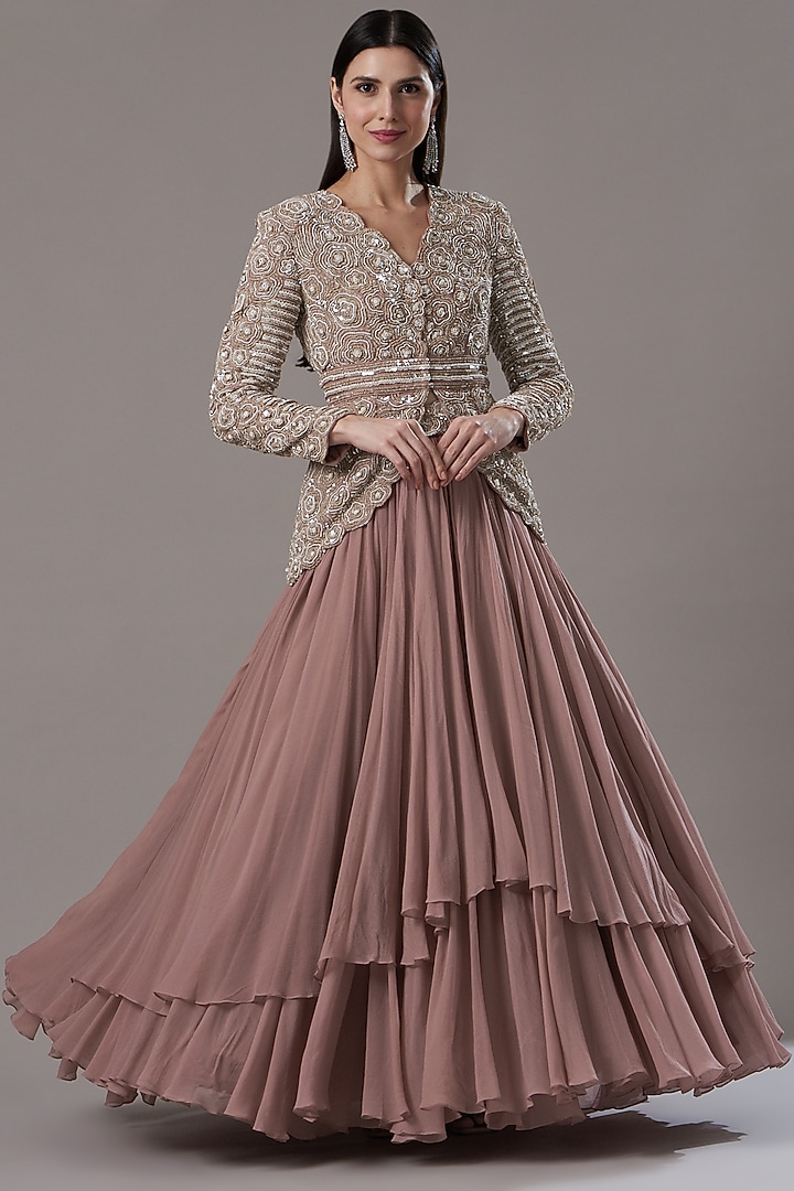 Onion Pink Floral Printed Skirt Set by Varun Nidhika at Pernia's Pop Up Shop