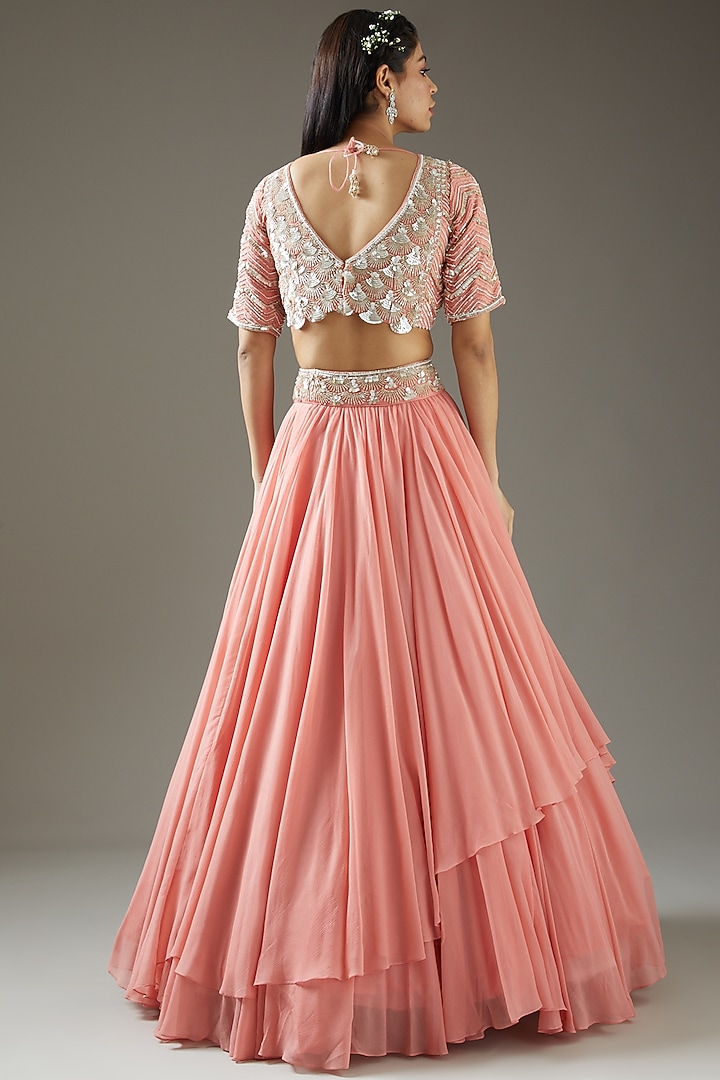 Carnation Pink Chiffon Bridal Lehenga Set by Varun Nidhika at Pernia's Pop Up Shop