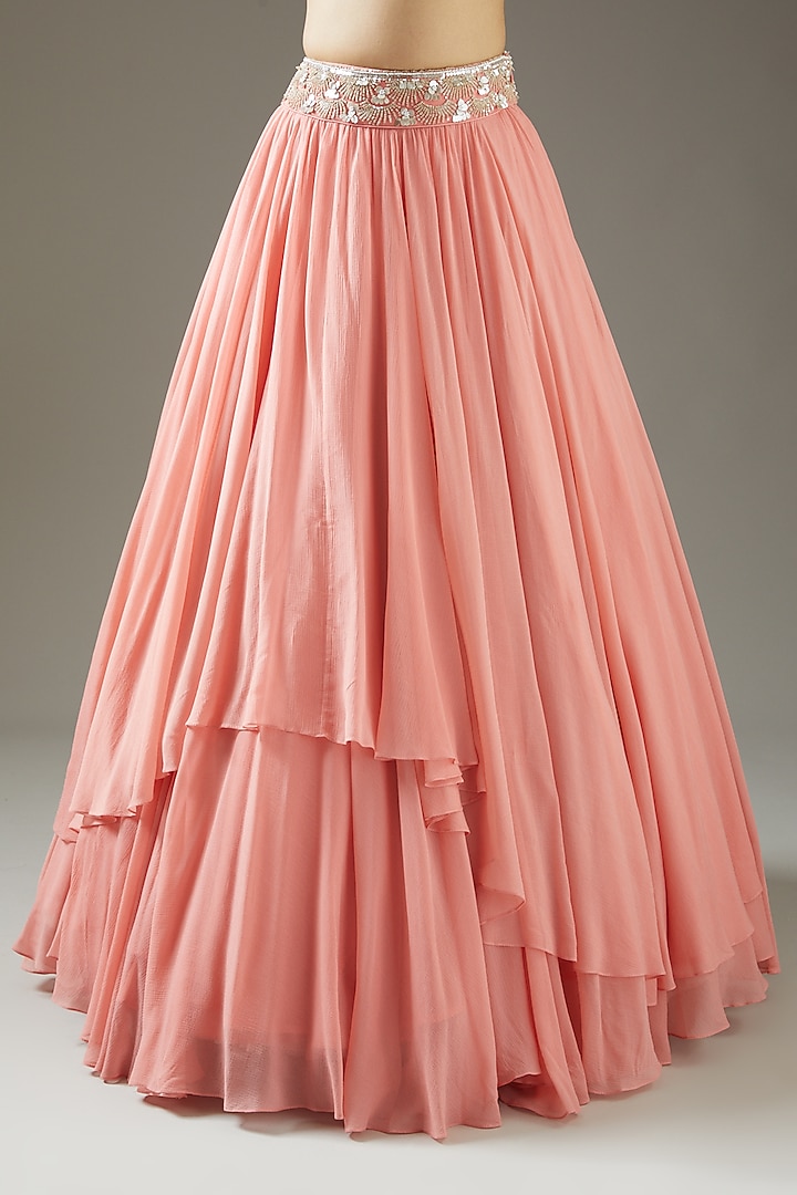 Carnation Pink Chiffon Bridal Lehenga Set by Varun Nidhika at Pernia's Pop Up Shop
