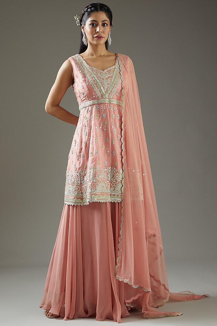 Rose Pink Organza Bridal Sharara Set by Varun Nidhika at Pernia's Pop Up Shop