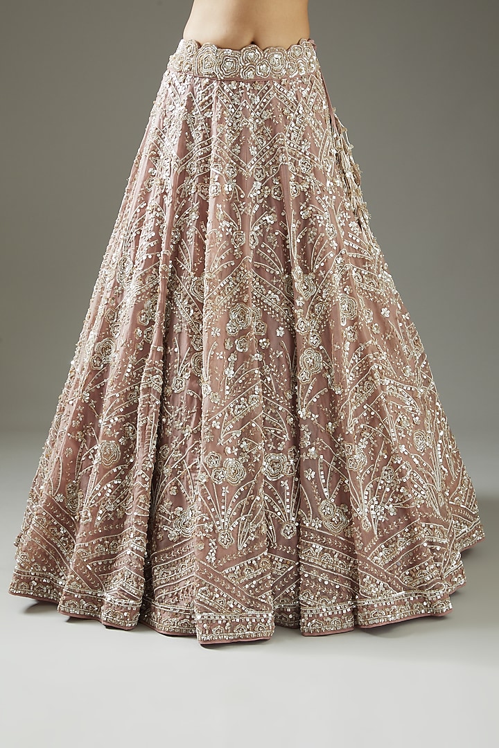 Onion Pink Embroidered Bridal Lehenga Set by Varun Nidhika at Pernia's Pop Up Shop