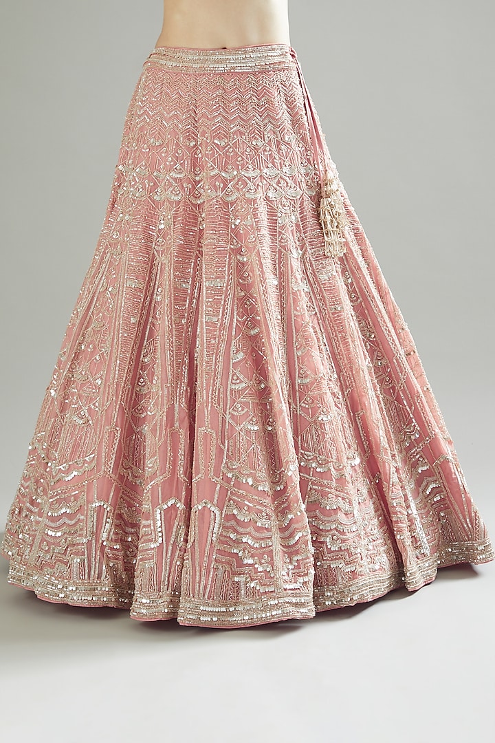 Light Pink Embroidered Bridal Lehenga Set by Varun Nidhika at Pernia's Pop Up Shop