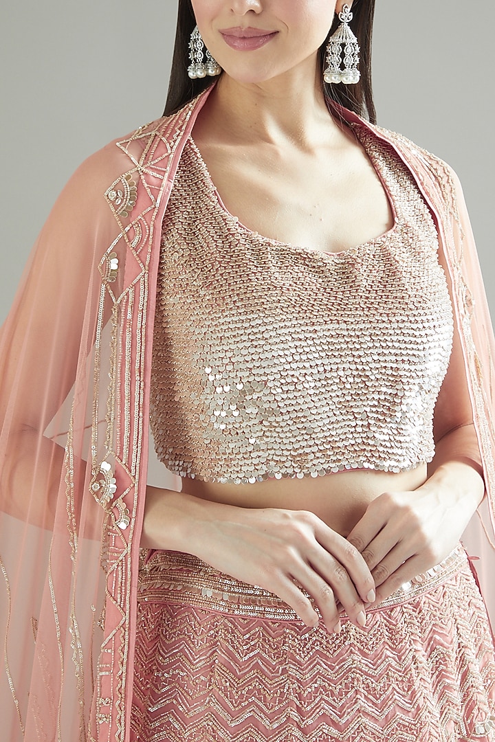 Light Pink Embroidered Bridal Lehenga Set by Varun Nidhika at Pernia's Pop Up Shop