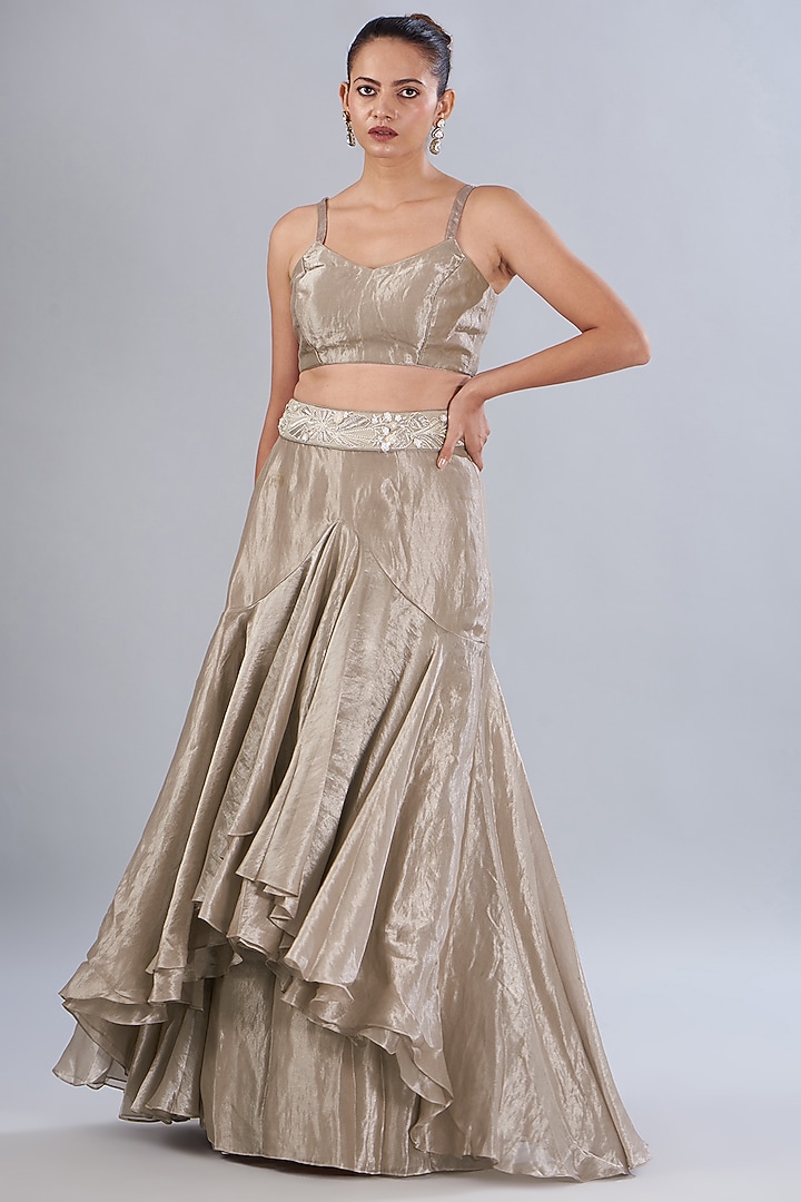 Ivory Silk Organza Embroidered Jacket Set by Varun Nidhika at Pernia's Pop Up Shop