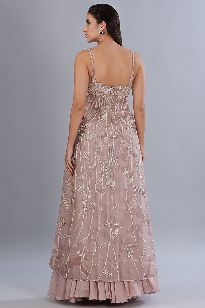 Soft Lilac Silk Organza & Bemberg Organza Flared Skirt Set by Varun Nidhika at Pernia's Pop Up Shop