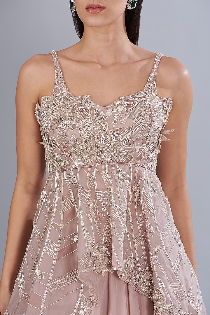 Soft Lilac Silk Organza & Bemberg Organza Flared Skirt Set by Varun Nidhika at Pernia's Pop Up Shop