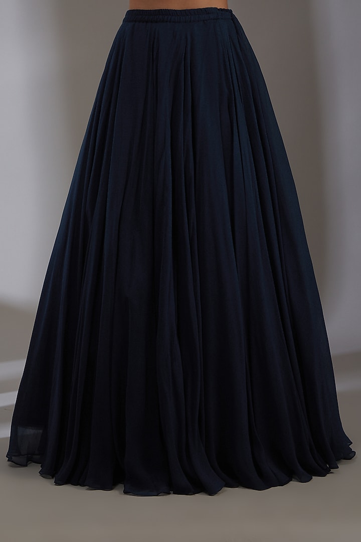 Navy Blue Embroidered Skirt Set by Varun Nidhika at Pernia's Pop Up Shop