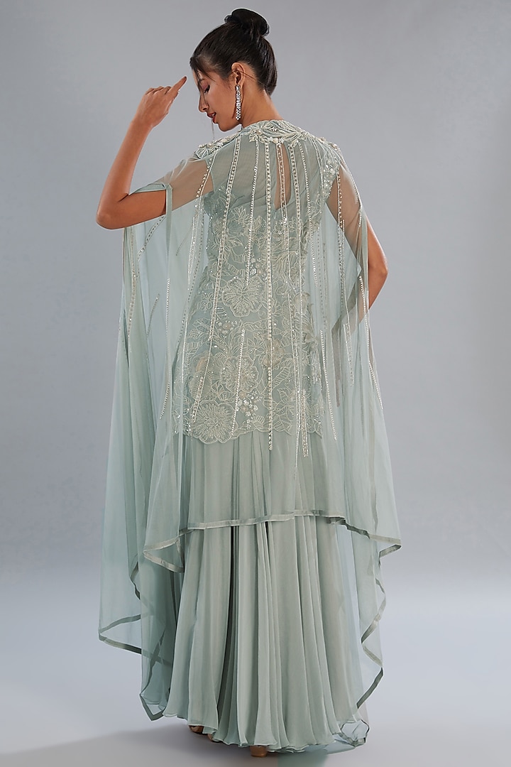 Grey Silk Organza Hand Embroidered Kurta Set by Varun Nidhika at Pernia's Pop Up Shop