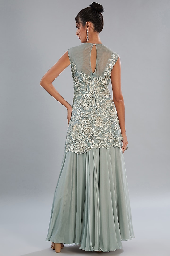 Grey Silk Organza Hand Embroidered Kurta Set by Varun Nidhika at Pernia's Pop Up Shop