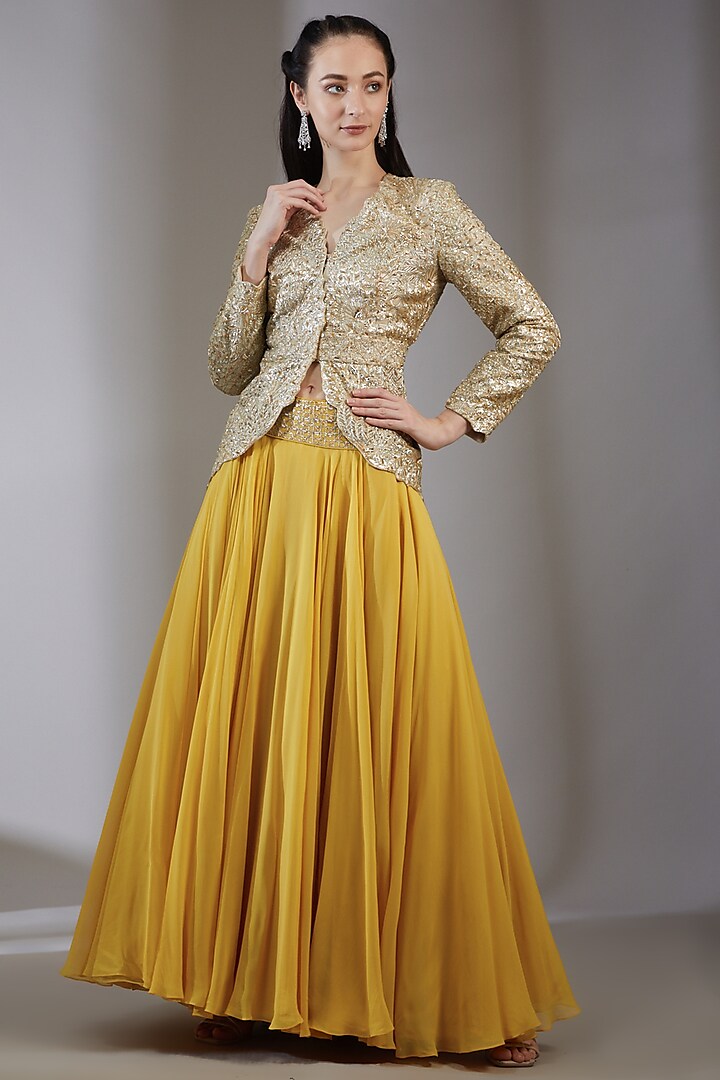 Mango Silk Embroidered Skirt Set by Varun Nidhika