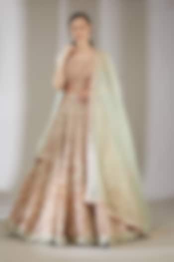 Gold Floral Embroidered Bridal Lehenga Set by Varun Nidhika at Pernia's Pop Up Shop