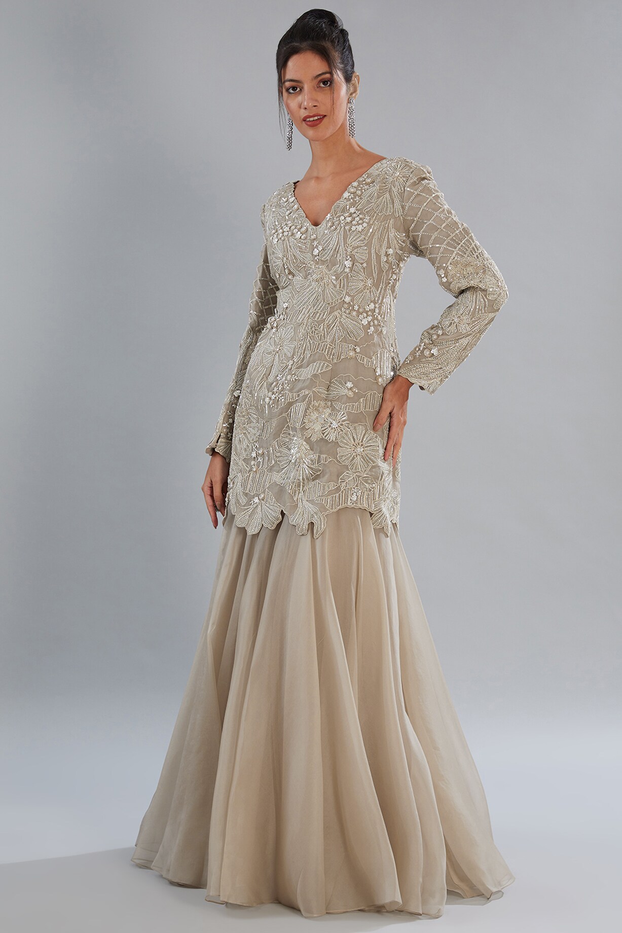 Beige Silk Organza Embroidered Bodycon Dress by Varun Nidhika at Pernia's  Pop Up Shop 2026