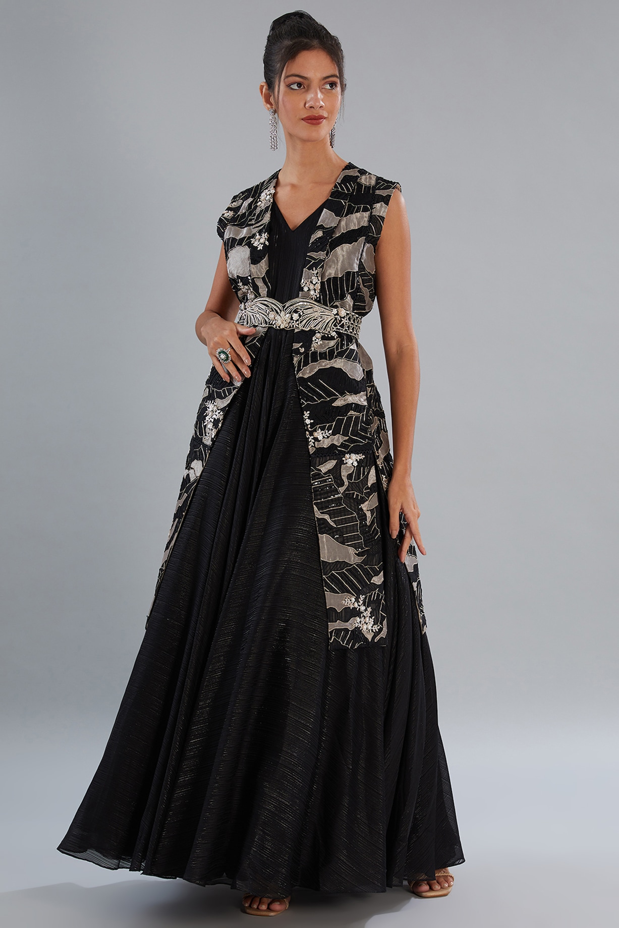 black silk organza dress Akari White Contrast Maxi Dress - US 8