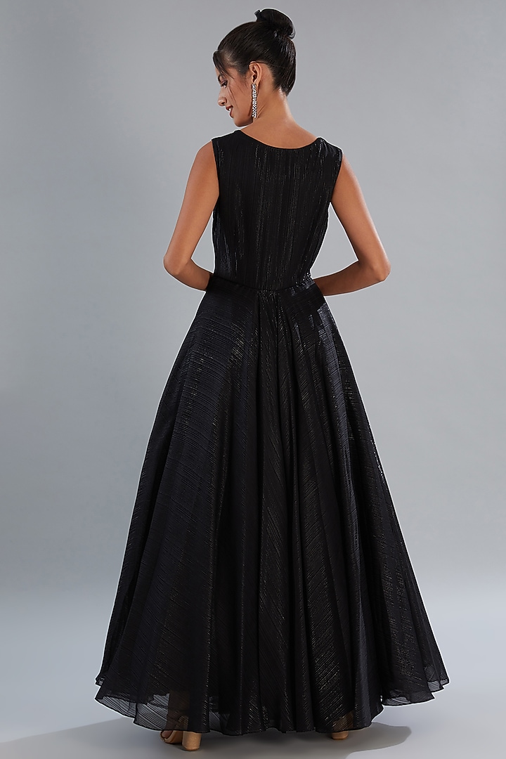 Black Silk Organza Embellished Jacket Dress by Varun Nidhika at