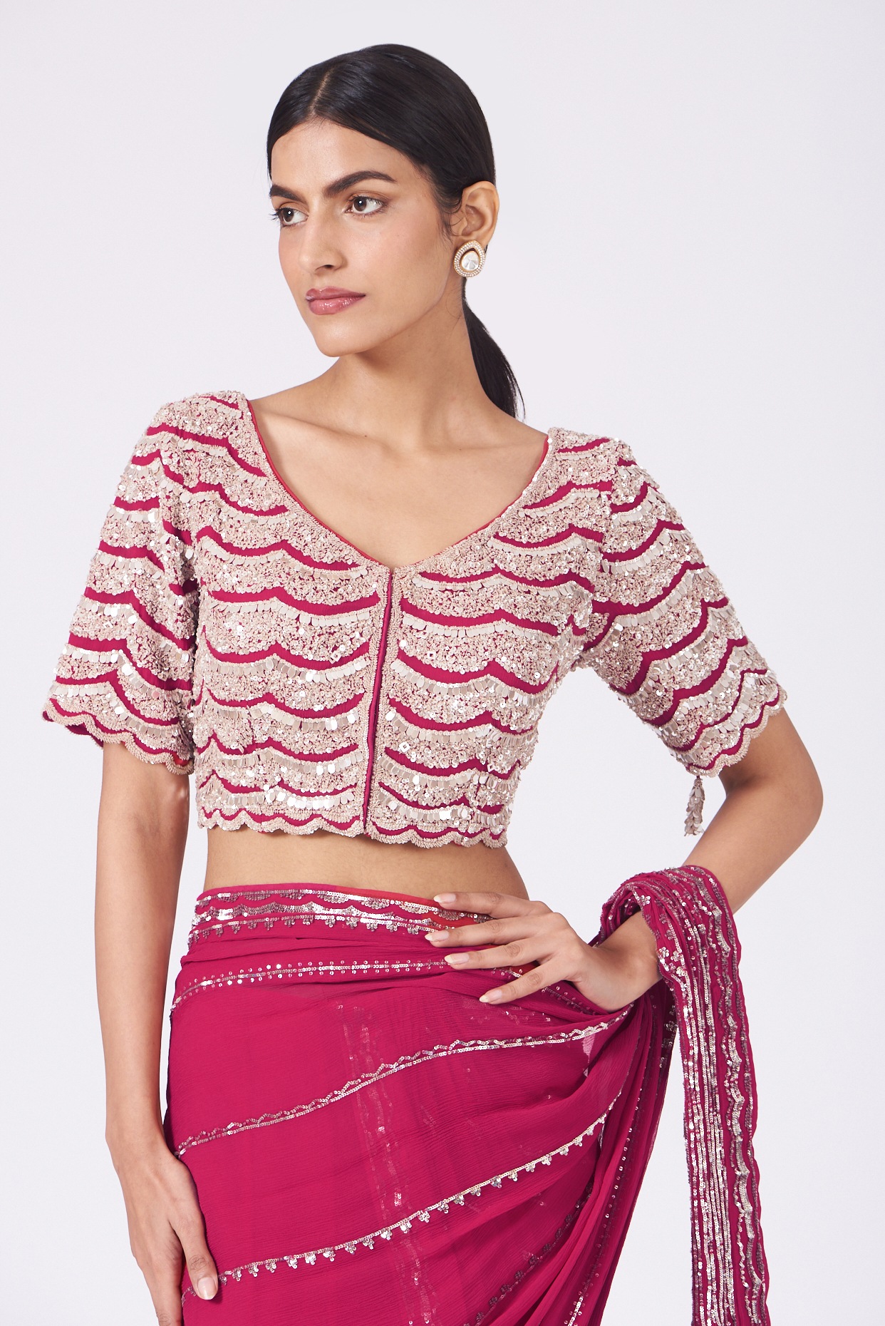 White And Pink Lucknowi Work Lehenga Choli Net Party Wear Lengha Crop Top  Sari | eBay