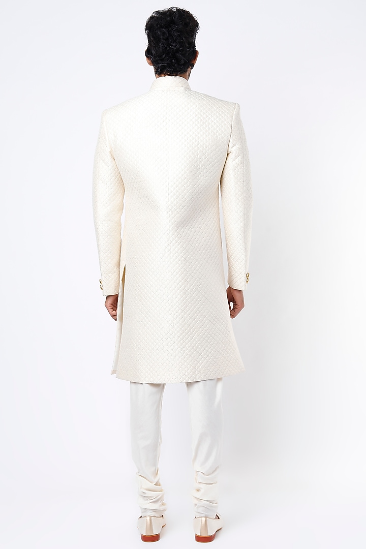 Cream Raw Silk Groom Sherwani Set by Vanshik at Pernia's Pop Up Shop
