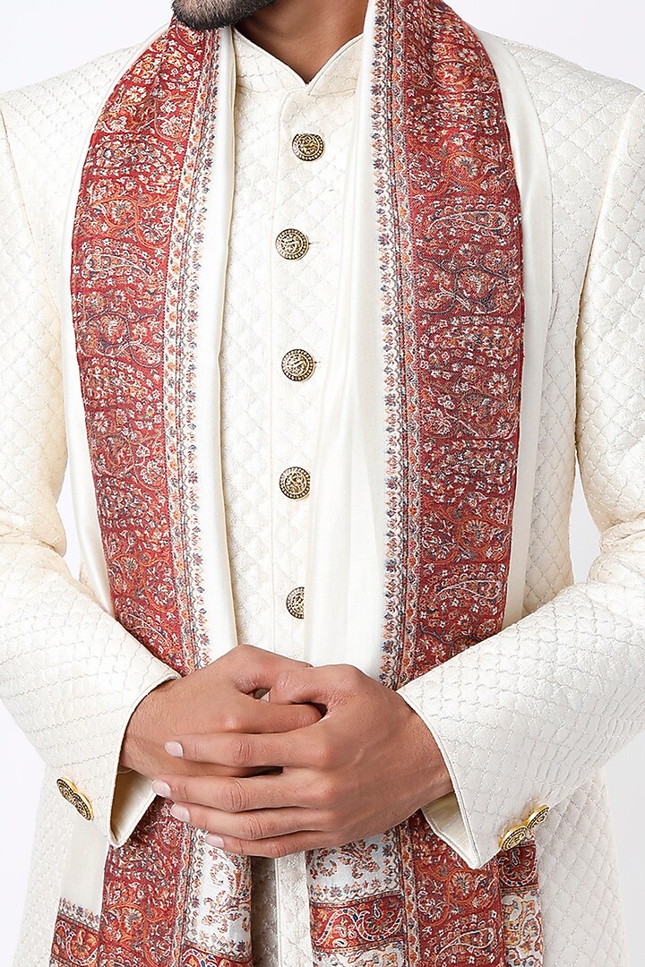 Cream Raw Silk Groom Sherwani Set by Vanshik at Pernia's Pop Up Shop