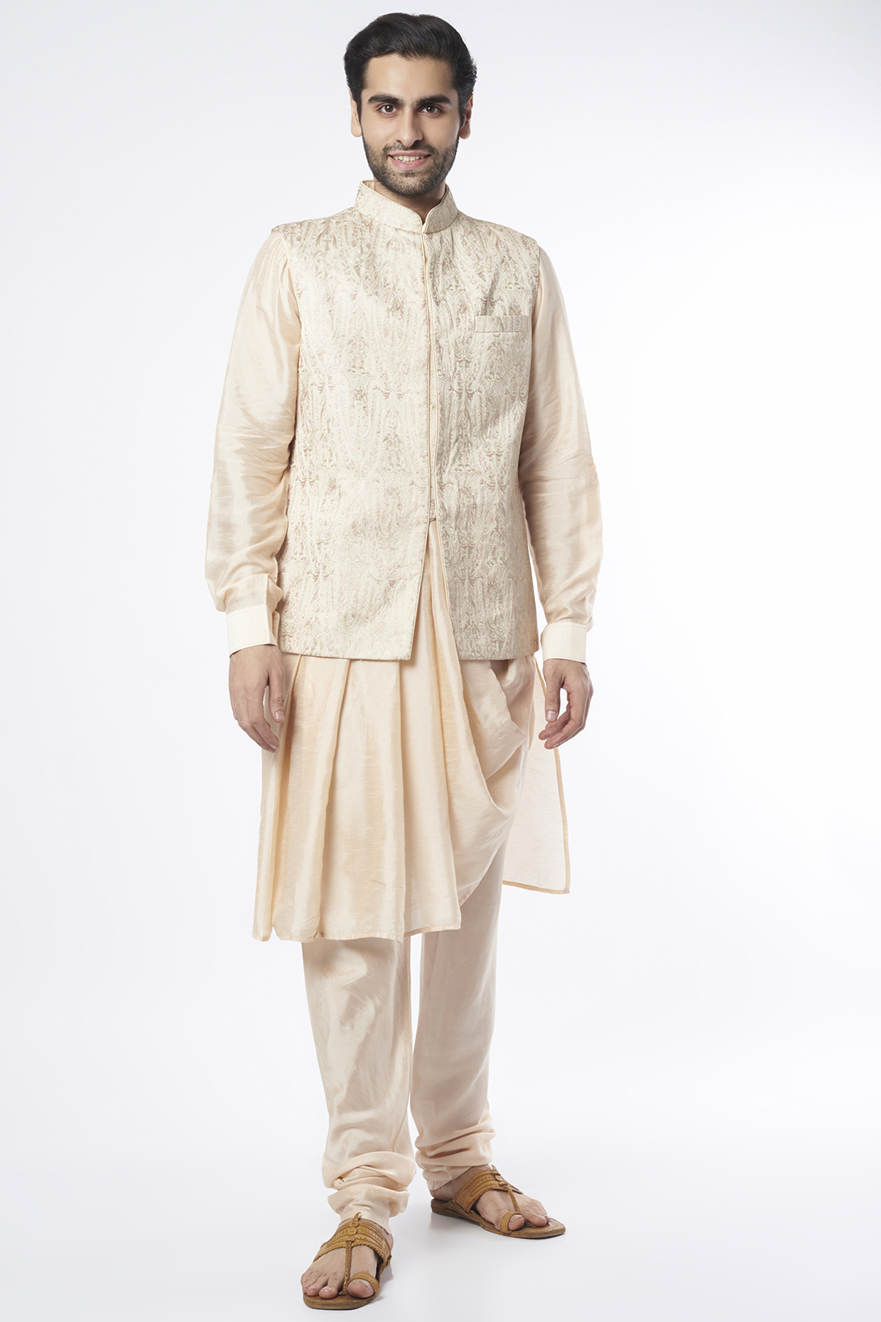 Blush Satin Silk Nehru Jacket Set by Vanshik at Pernia's Pop Up Shop