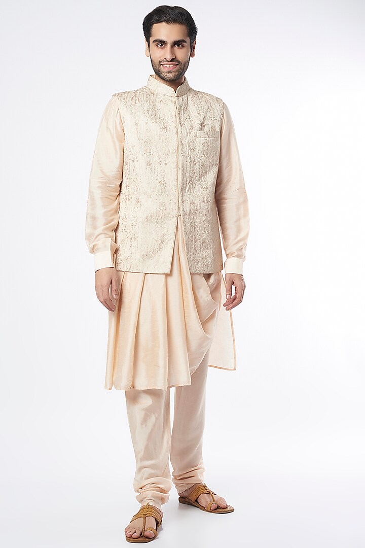 Blush Satin Silk Nehru Jacket Set by Vanshik at Pernia's Pop Up Shop