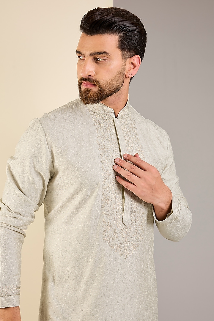 Mint Soft Silk Embroidered Kurta Set by Vanshik at Pernia's Pop Up Shop