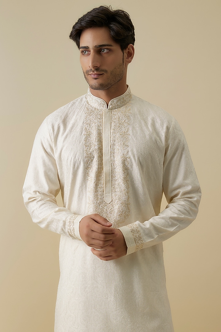 Pearl Soft Silk Embroidered Kurta Set by Vanshik at Pernia's Pop Up Shop
