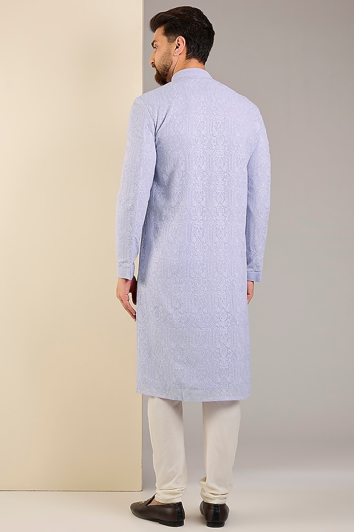 Blue Georgette Embroidered Lucknowi Kurta Set by Vanshik at Pernia's Pop Up Shop