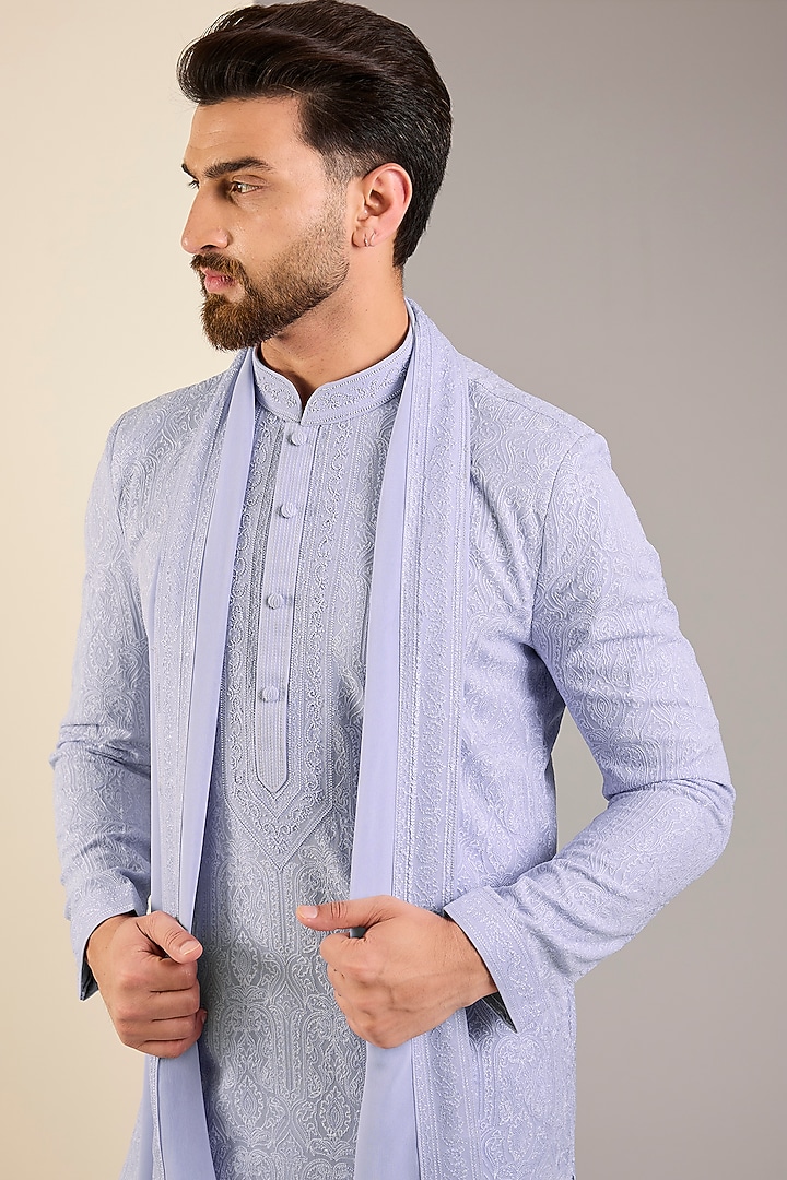 Blue Georgette Embroidered Lucknowi Kurta Set by Vanshik at Pernia's Pop Up Shop