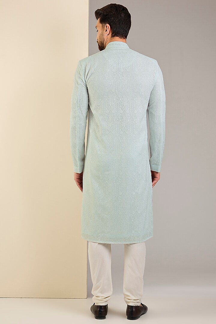 Ice Blue Georgette Embroidered Lucknowi Kurta Set by Vanshik at Pernia's Pop Up Shop